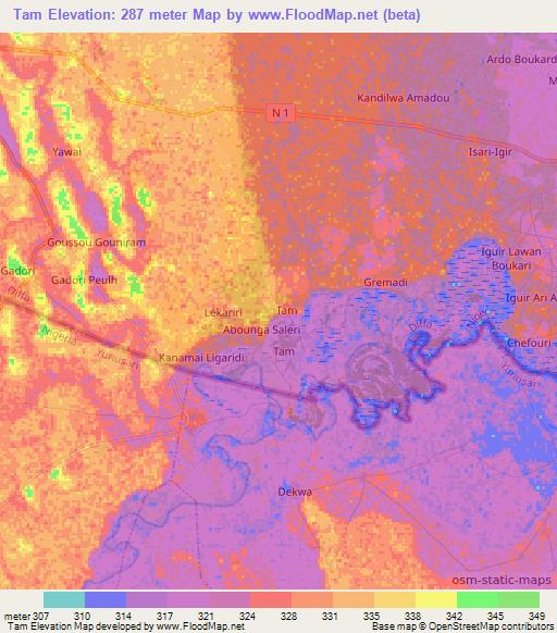 Tam,Niger Elevation Map