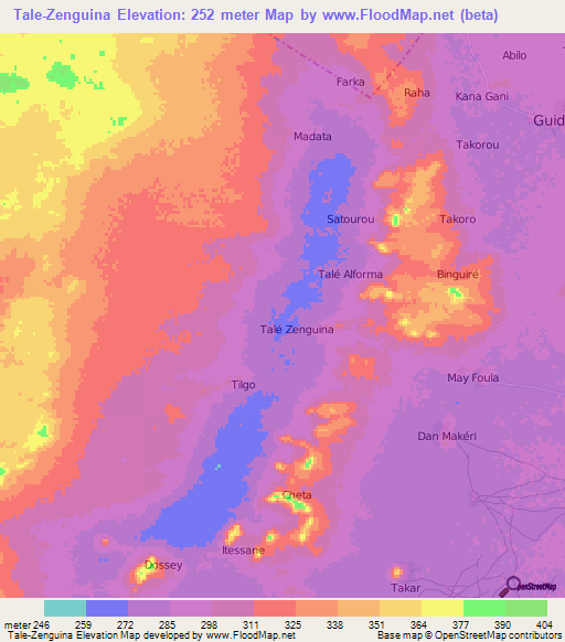 Tale-Zenguina,Niger Elevation Map