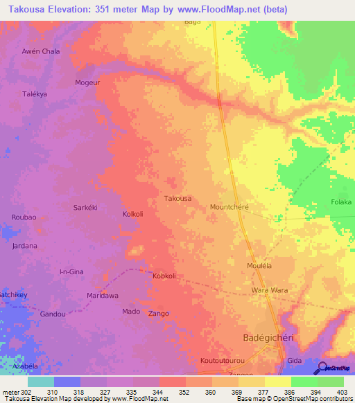 Takousa,Niger Elevation Map