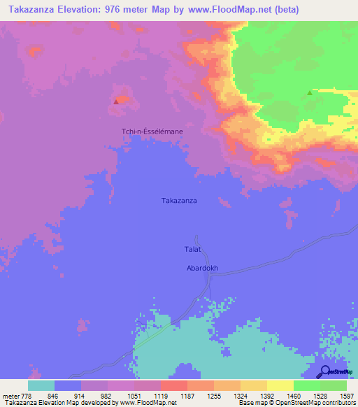 Takazanza,Niger Elevation Map