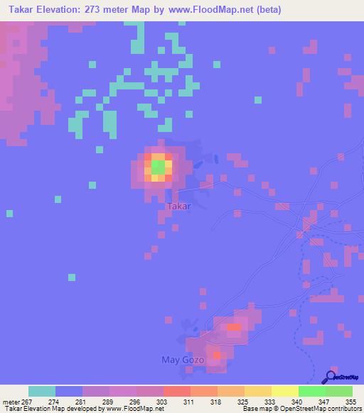 Takar,Niger Elevation Map