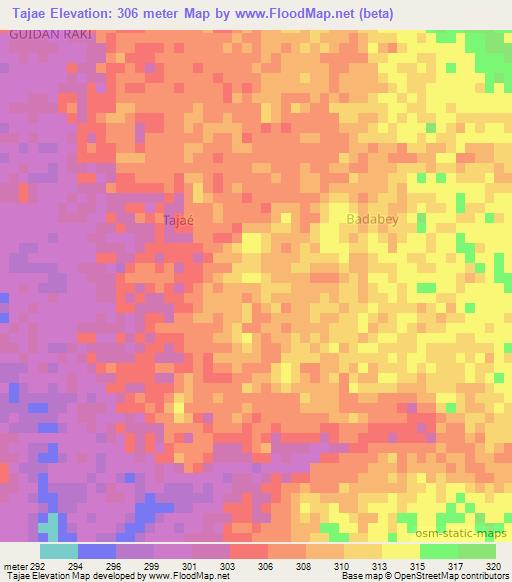 Tajae,Niger Elevation Map