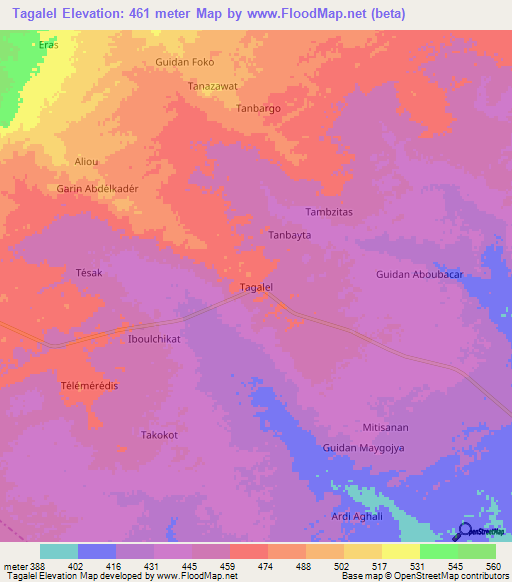 Tagalel,Niger Elevation Map