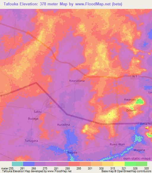 Tafouka,Niger Elevation Map