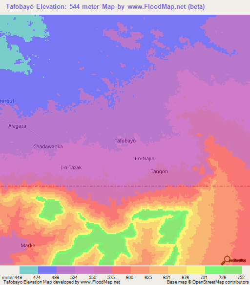 Tafobayo,Niger Elevation Map