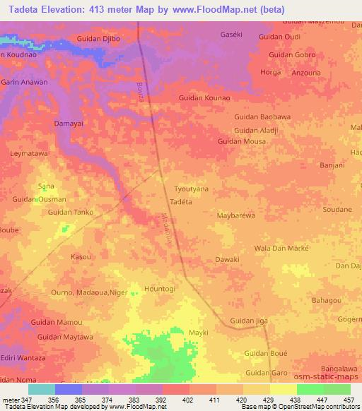 Tadeta,Niger Elevation Map