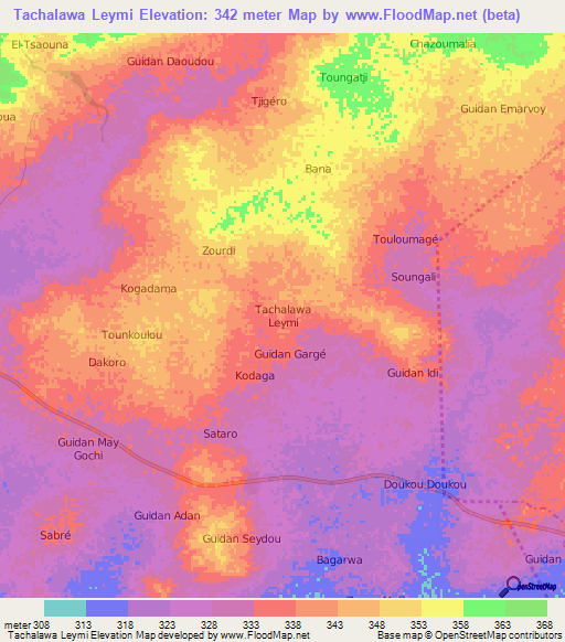 Tachalawa Leymi,Niger Elevation Map