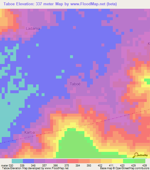 Taboe,Niger Elevation Map