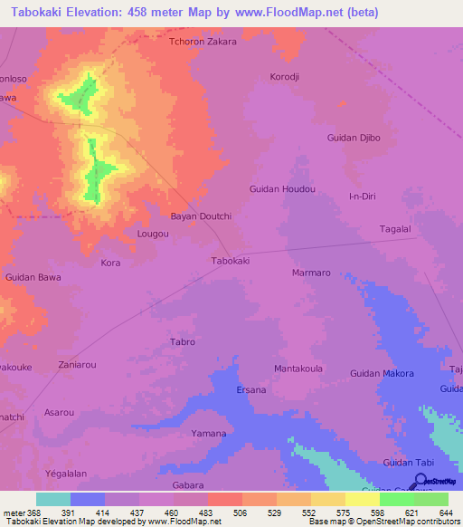 Tabokaki,Niger Elevation Map