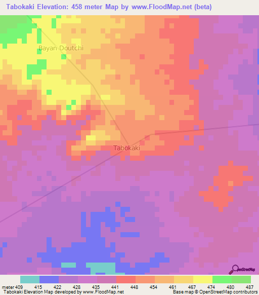 Tabokaki,Niger Elevation Map