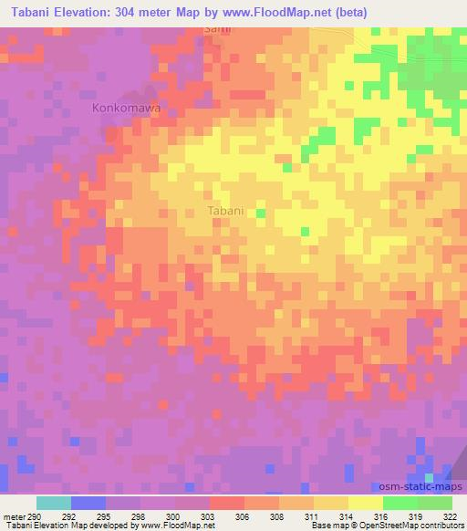 Tabani,Niger Elevation Map