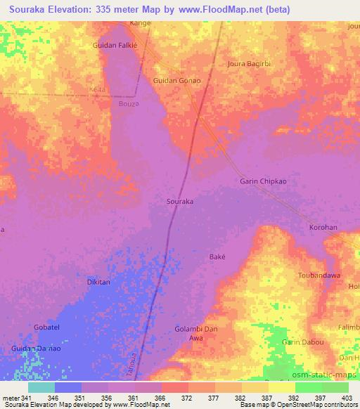 Souraka,Niger Elevation Map