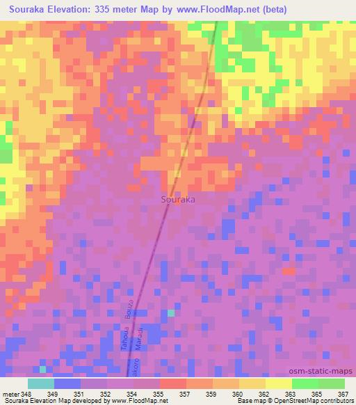 Souraka,Niger Elevation Map