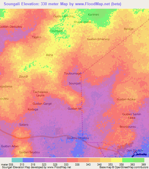 Soungali,Niger Elevation Map