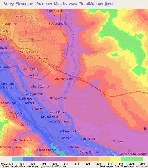 Sorey,Niger Elevation Map