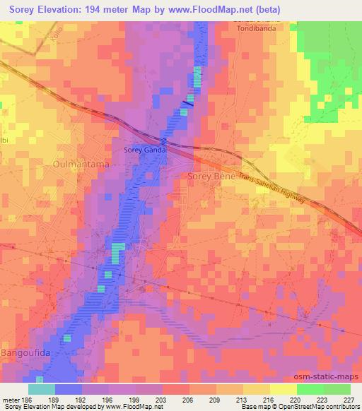 Sorey,Niger Elevation Map