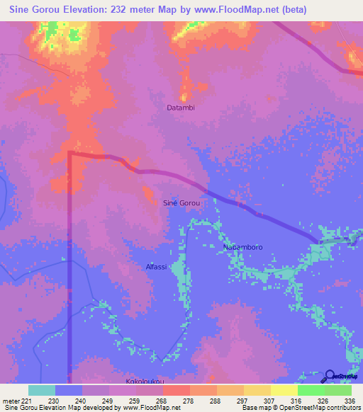 Sine Gorou,Niger Elevation Map