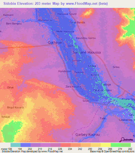 Sidobia,Niger Elevation Map