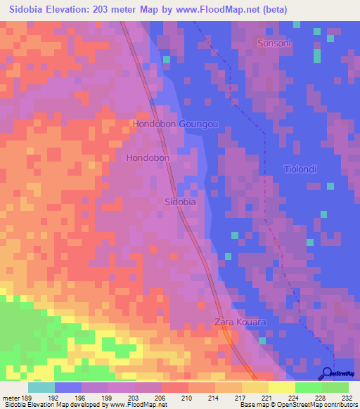 Sidobia,Niger Elevation Map