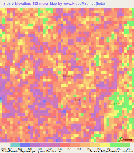 Sidare,Niger Elevation Map