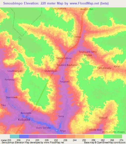 Senoubimpo,Niger Elevation Map