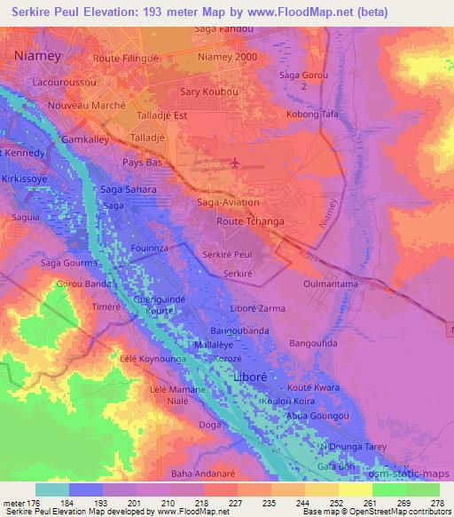 Serkire Peul,Niger Elevation Map