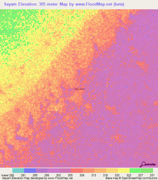 Sayam,Niger Elevation Map