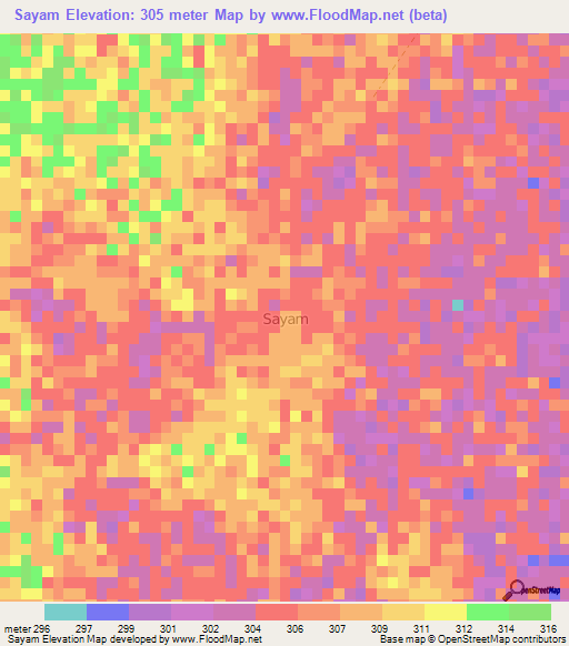 Sayam,Niger Elevation Map