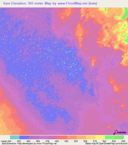 Sara,Niger Elevation Map