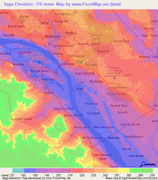 Saga,Niger Elevation Map