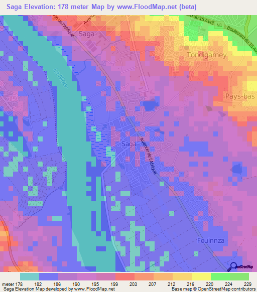 Saga,Niger Elevation Map