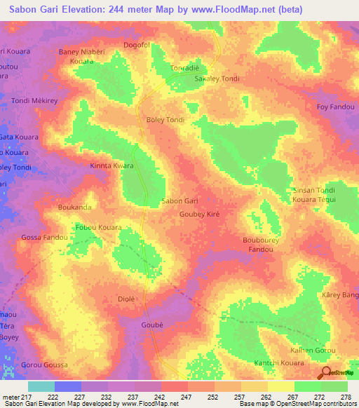 Sabon Gari,Niger Elevation Map