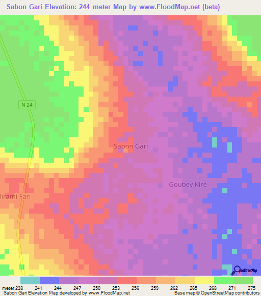 Sabon Gari,Niger Elevation Map