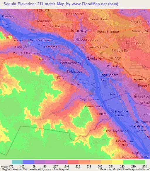 Saguia,Niger Elevation Map