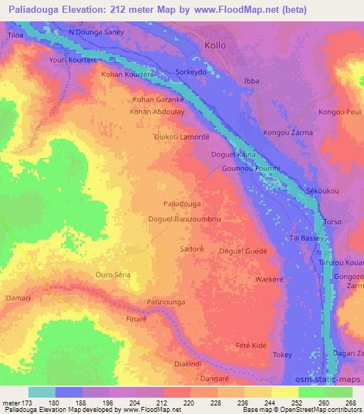 Paliadouga,Niger Elevation Map