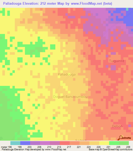 Paliadouga,Niger Elevation Map