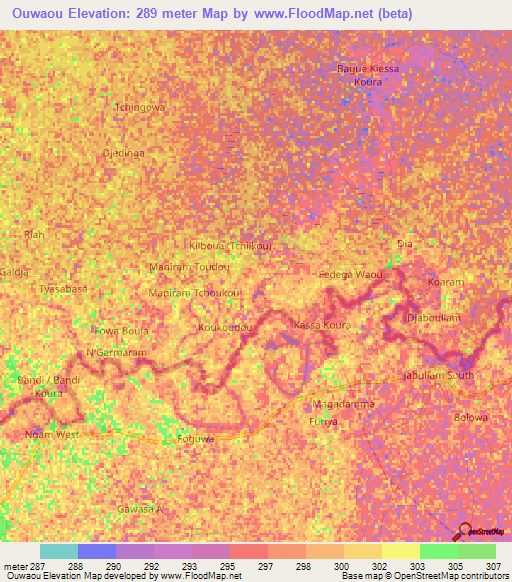 Ouwaou,Niger Elevation Map