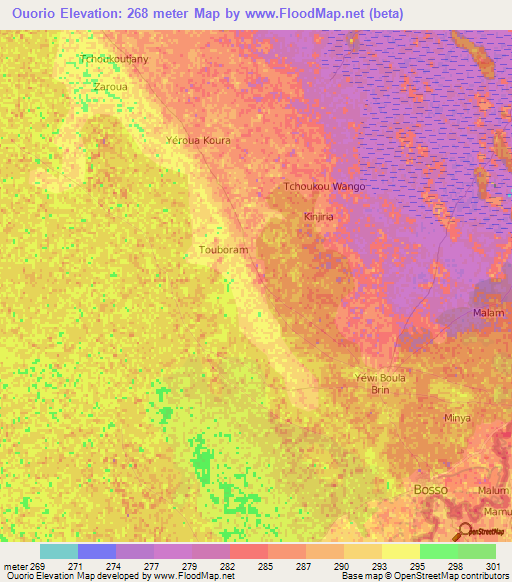 Ouorio,Niger Elevation Map