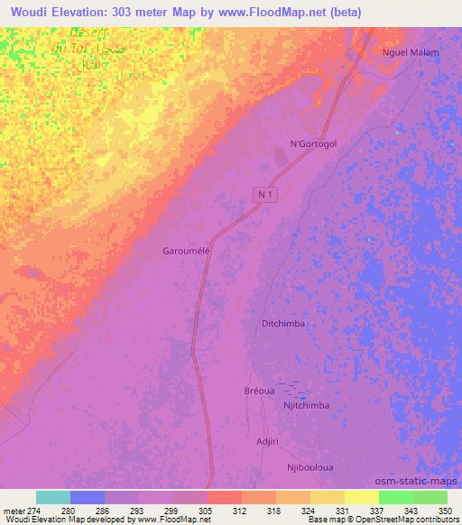 Woudi,Niger Elevation Map