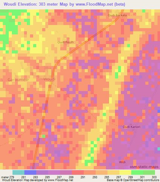 Woudi,Niger Elevation Map