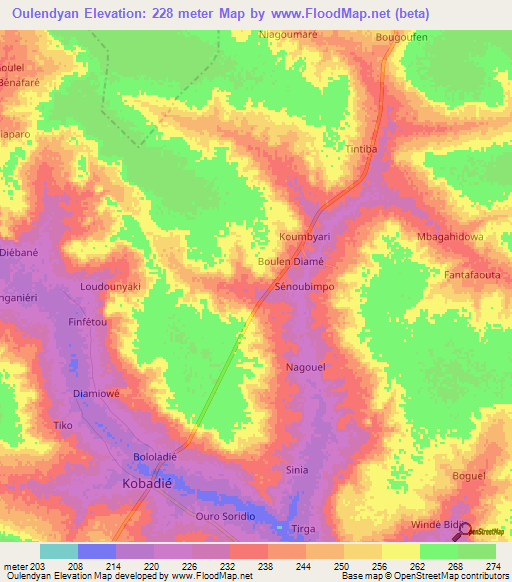 Oulendyan,Niger Elevation Map