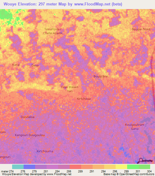 Wouye,Niger Elevation Map