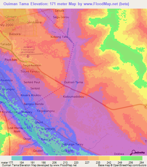 Ouiman Tama,Niger Elevation Map