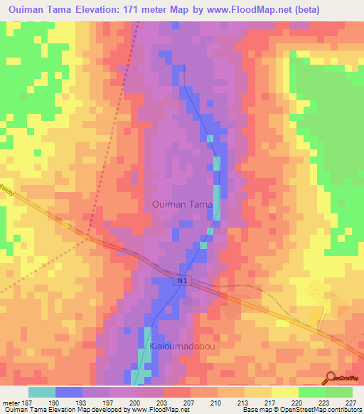 Ouiman Tama,Niger Elevation Map