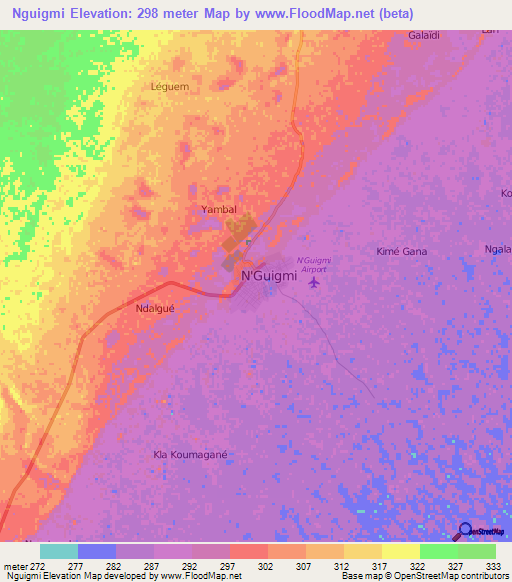 Nguigmi,Niger Elevation Map