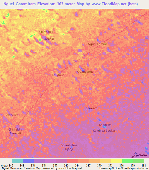 Nguel Garamiram,Niger Elevation Map