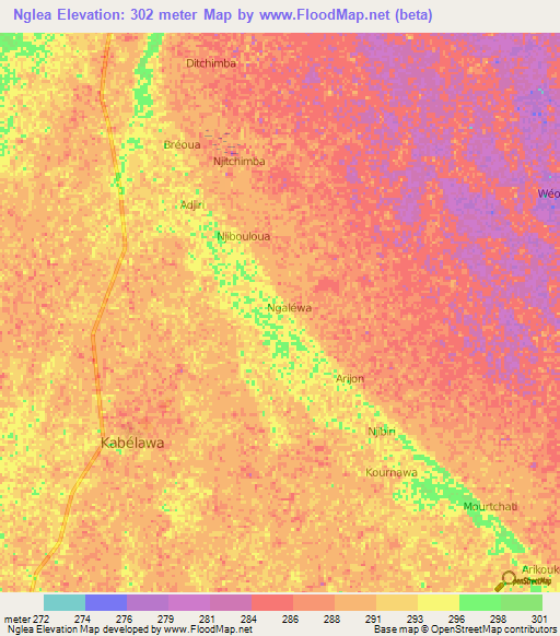 Nglea,Niger Elevation Map