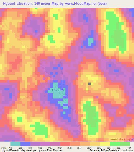 Ngourti,Niger Elevation Map