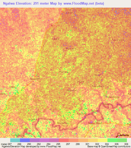 Ngalwa,Niger Elevation Map