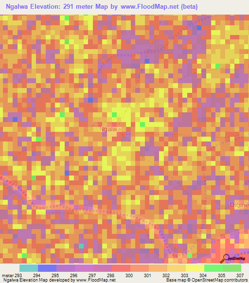 Ngalwa,Niger Elevation Map